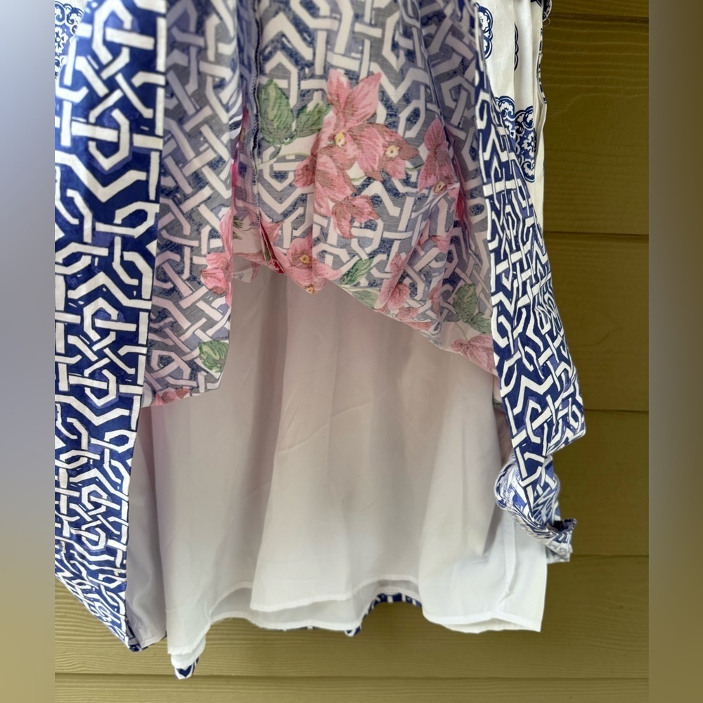 TALBOTS Mosaic Floral Sateen Pink Blue Cotton Stretch Fit & Flare Dress Sz 16WP - Picture 13 of 15